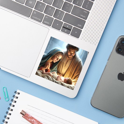 Weihnachtsfamilie Aufkleber (Laptop mit iPhone)