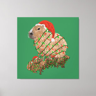 Weihnachtsfamilie Capybara eingewickelt in Lichter Leinwanddruck
