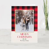 Weihnachtsfamilie Custom Foto Rustikales Rot geflo Karte (Vorderseite)