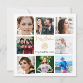 Weihnachtsfamilie Foto Collage Gold Green Feiertagskarte