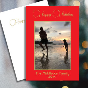 Weihnachtsfamilie Foto Elegant Rotes Gold Merry Feiertagskarte