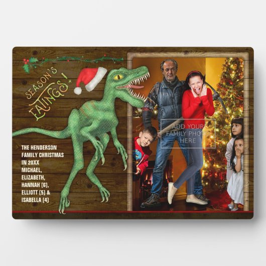 Weihnachtsfamilie Foto Funny Velociraptor Dinosaur Fotoplatte (Vorderseite)