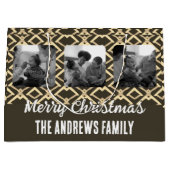 Weihnachtsfamilie Foto Geometric Brown Beige Große Geschenktüte (Vorderseite)