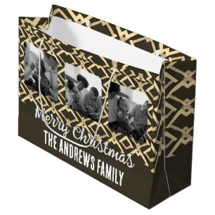 Weihnachtsfamilie Foto Geometric Brown Beige Große Geschenktüte