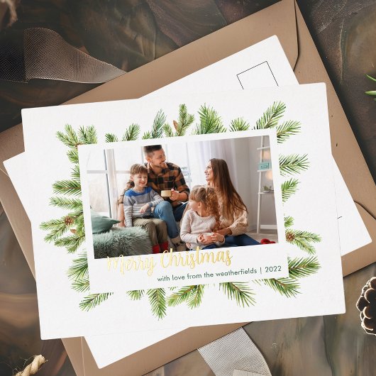 Weihnachtsfamilie Foto Gold Folien Feiertagspostkarte