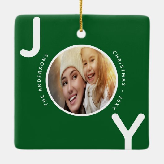 Weihnachtsfamilie Foto grün Freude modern Keramikornament (Rückseite)