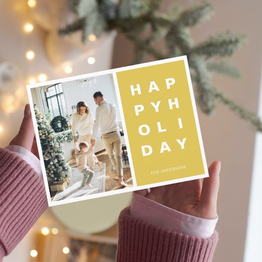 Weihnachtsfamilie Foto | Happy Holidays Gelb Postkarte