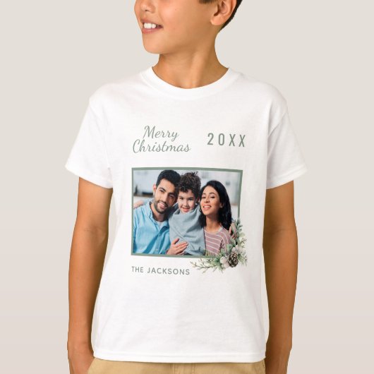 Weihnachtsfamilie Foto Junge mit weißem Kegel T-Shirt (Vorderseite)