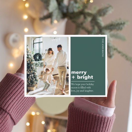 Weihnachtsfamilie Foto | Merry + Bright Green Postkarte