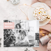 Weihnachtsfamilie Foto | Merry Bright | Rosa Postkarte