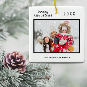 Weihnachtsfamilie Foto Schwarz-weiß elegant Keramikornament