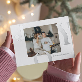 Weihnachtsfamilie Foto | Silver Joy Postcard Folien Feiertagspostkarte