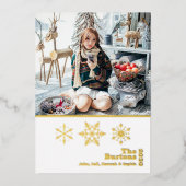 Weihnachtsfamilie Foto Snowflake Gold Folien Feiertagskarte (Vorderseite)