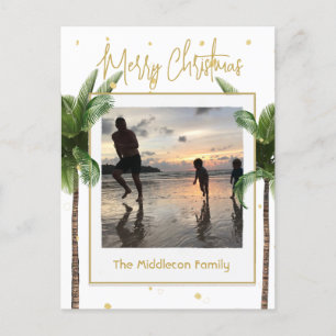 Weihnachtsfamilie Foto Tropical Gold Postcard Feiertagspostkarte