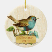 Weihnachtsfamilie Foto Vintag Bird Aqua Aquamarin Keramikornament (Hinten)