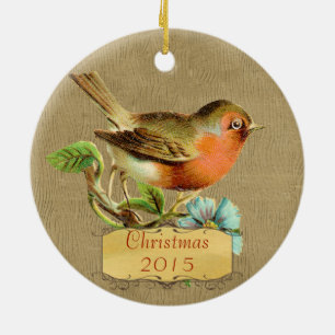 Weihnachtsfamilie Foto Vintag Bird Coral Aqua Keramikornament