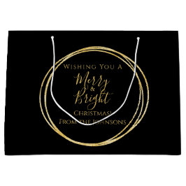 Weihnachtsfamilie froh und hell Schwarz Gold Große Geschenktüte