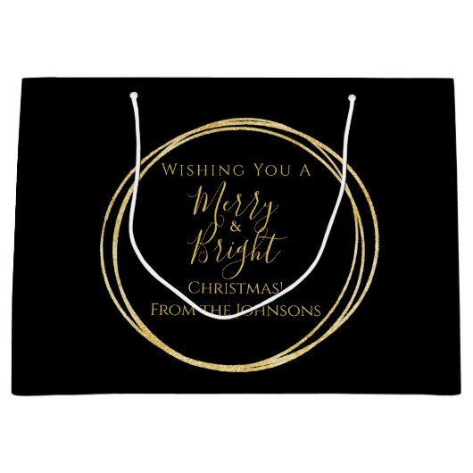 Weihnachtsfamilie froh und hell Schwarz Gold Große Geschenktüte (Vorderseite)