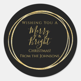 Weihnachtsfamilie froh und hell Schwarz Gold Runder Aufkleber