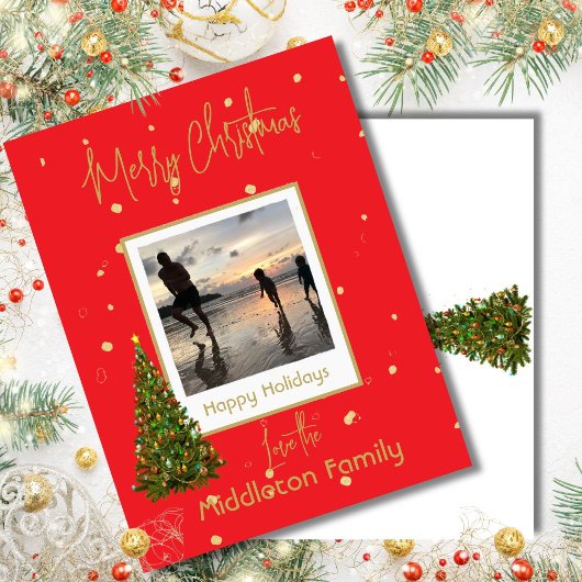 Weihnachtsfamilie Gold Red Tree Urlaub Feiertagspostkarte