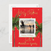 Weihnachtsfamilie Gold Red Tropical Holiday Feiertagspostkarte (Vorne/Hinten)