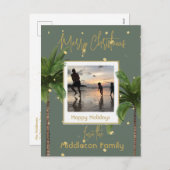 Weihnachtsfamilie Green Gold Tropenurlaub Feiertagspostkarte (Vorne/Hinten)