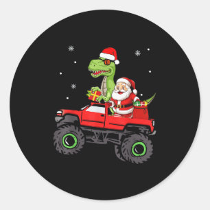 Weihnachtsfamilie Matching Santa Truck Dinosaur Bo Runder Aufkleber