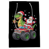 Weihnachtsfamilie Matching Santa Truck Dinosaur Mittlere Geschenktüte (Vorderseite)