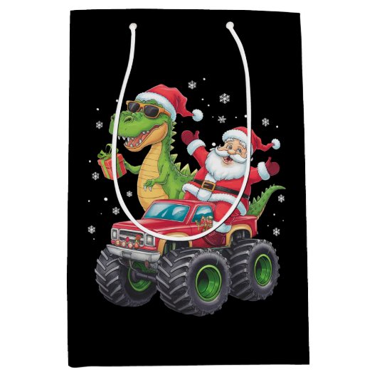 Weihnachtsfamilie Matching Santa Truck Dinosaur Mittlere Geschenktüte (Vorderseite)