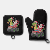 Weihnachtsfamilie Matching Santa Truck Dinosaur Ofenhandschuh & Topflappen-Set (Vorderseite)
