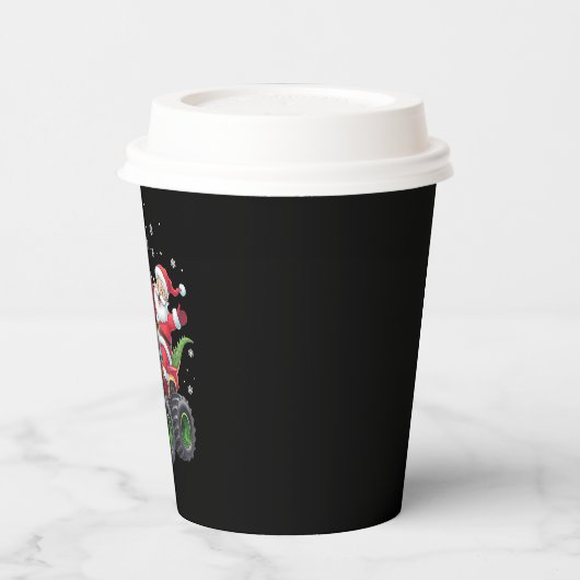 Weihnachtsfamilie Matching Santa Truck Dinosaur Pappbecher (Links)