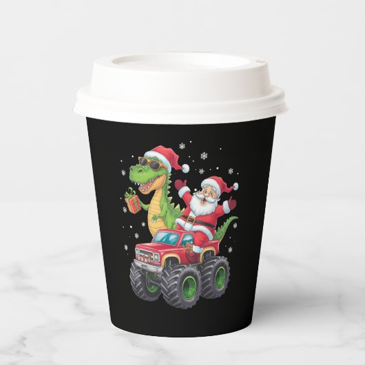 Weihnachtsfamilie Matching Santa Truck Dinosaur Pappbecher (Vorderseite)