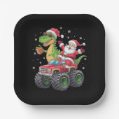 Weihnachtsfamilie Matching Santa Truck Dinosaur Pappteller (Vorderseite)
