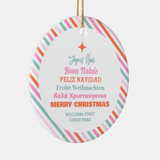 Weihnachtsfamilie Multi Language Tree Keramik Ornament (Rechts)