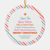 Weihnachtsfamilie Multi Language Tree Keramik Ornament (Vorne)