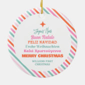 Weihnachtsfamilie Multi Language Tree Keramik Ornament (Hinten)