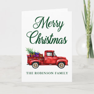 Weihnachtsfamilie Name Classic Red Truck Tree Gesc Karte