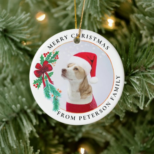 Weihnachtsfamilie Name Foto Keramik Ornament (Baum)