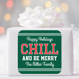 Weihnachtsfamilie Name Typografie Green Red Quadratischer Aufkleber