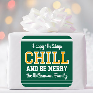 Weihnachtsfamilie Name Typografie Grün Gelb Quadratischer Aufkleber