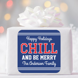 Weihnachtsfamilie Name Typografie Navy Red Quadratischer Aufkleber