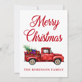 Weihnachtsfamilie Name Vintager roter LKW Geschenk Feiertagskarte