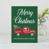 Weihnachtsfamilie Name Vintager Truckbaum Geschenk Feiertagskarte (Stehend Vorderseite)