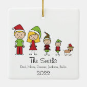 Weihnachtsfamilie Niedlich mit Hund Keramikornament (Rückseite)