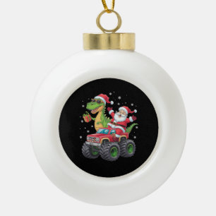 Weihnachtsfamilie passend zum Santa Truck Dinosaur Keramik Kugel-Ornament
