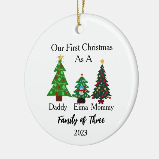 Weihnachtsfamilie, Personalisierte Weihnachtszeit Keramik Ornament (Links)