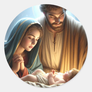 Weihnachtsfamilie Runder Aufkleber