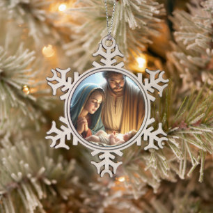 Weihnachtsfamilie Schneeflocken Zinn-Ornament