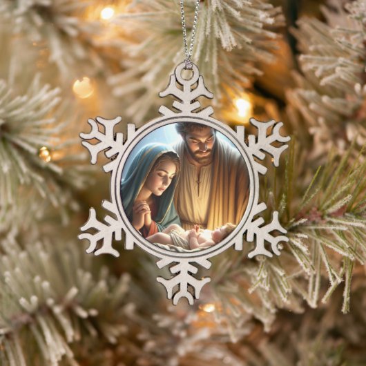 Weihnachtsfamilie Schneeflocken Zinn-Ornament (Baum)