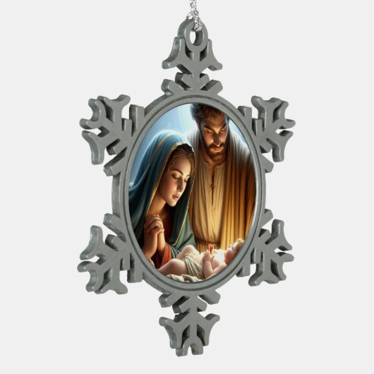 Weihnachtsfamilie Schneeflocken Zinn-Ornament (Links)